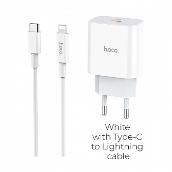 Зарядное устройство HOCO C76A Speed, 3A, белый, мигающий кабель X36 Lightning PD